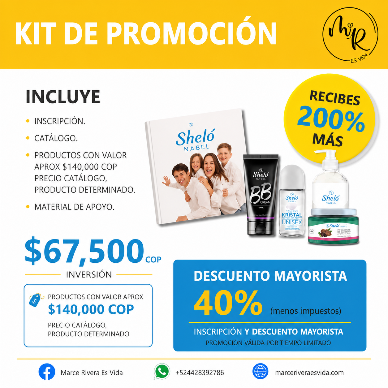 Kit de Promoción — $67,500 COP · Descuento mayorista 40%