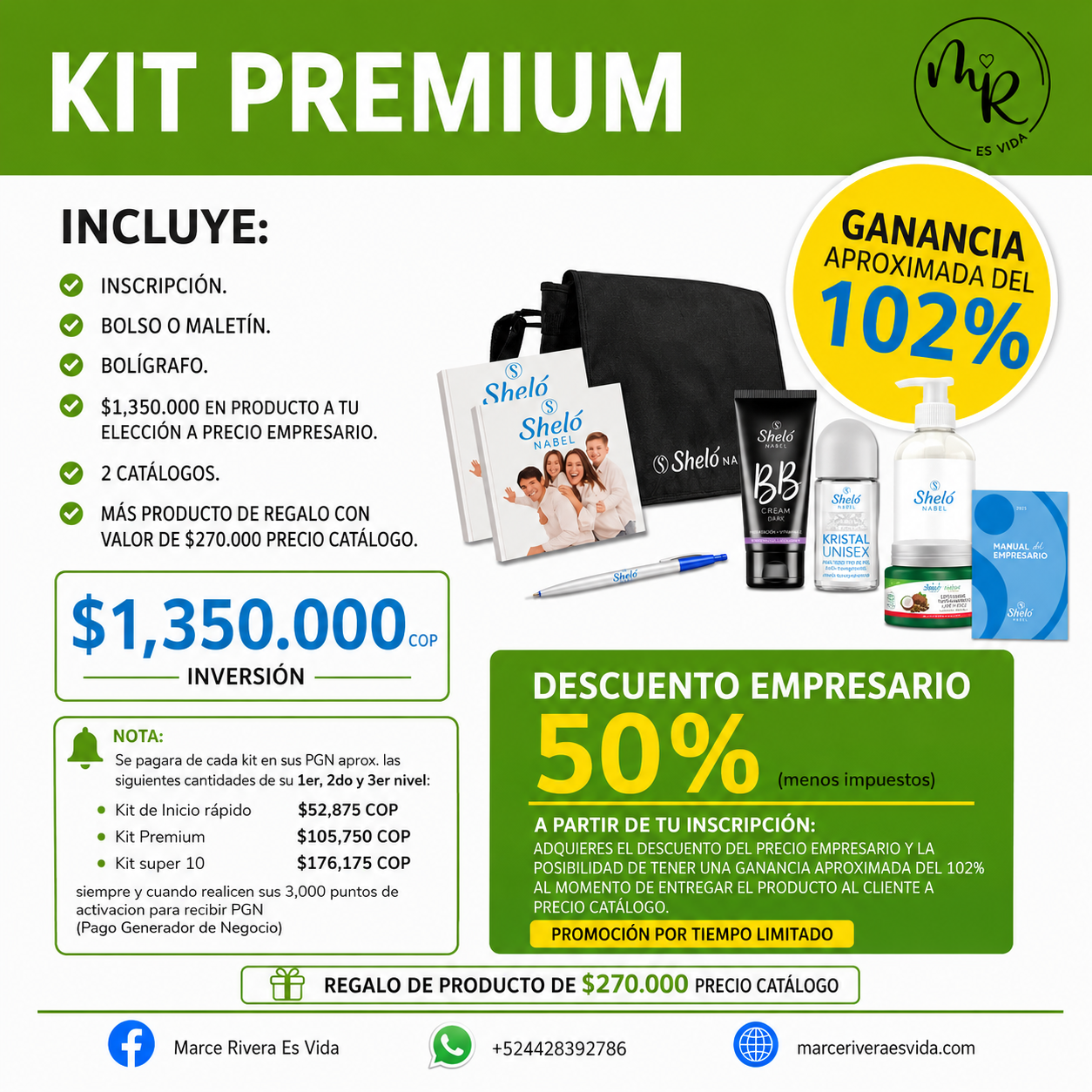 Kit Premium — $1,350,000 COP · Descuento empresario 50%